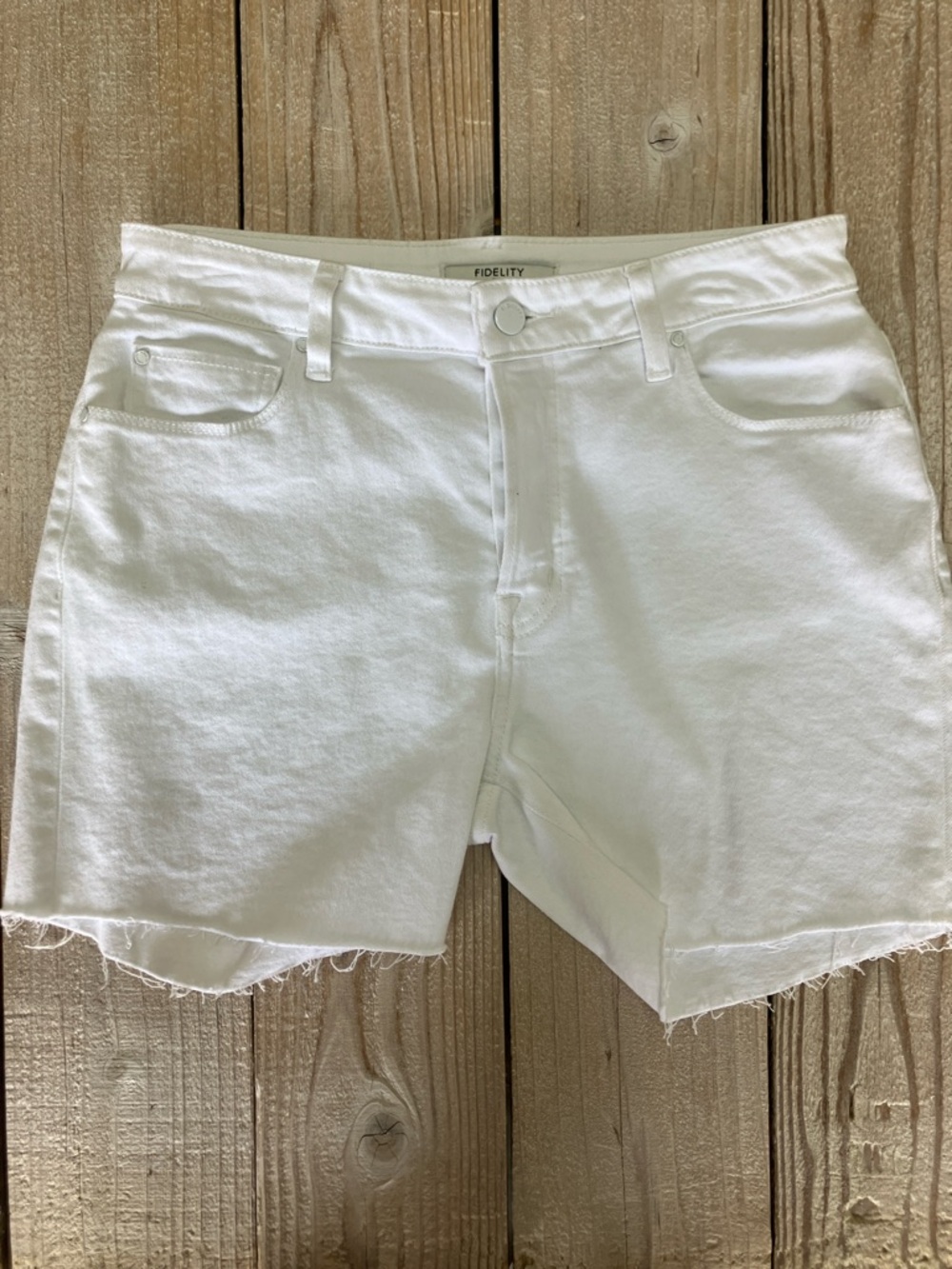 Fidelity White Denim Raw-Hem High-Rise Shorts